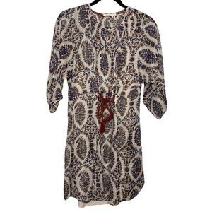 Anthro Floreat Boho Floral Dress Gold Thread Sheer Long Sleeve Cottagecore